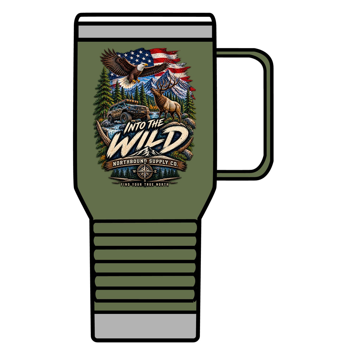Into the Wild 20oz Travel Mug — Adventure & Outdoors Campfire Design