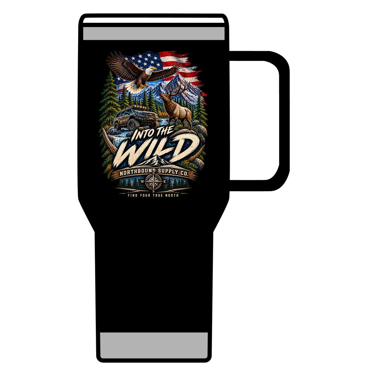 Into the Wild 20oz Travel Mug — Adventure & Outdoors Campfire Design