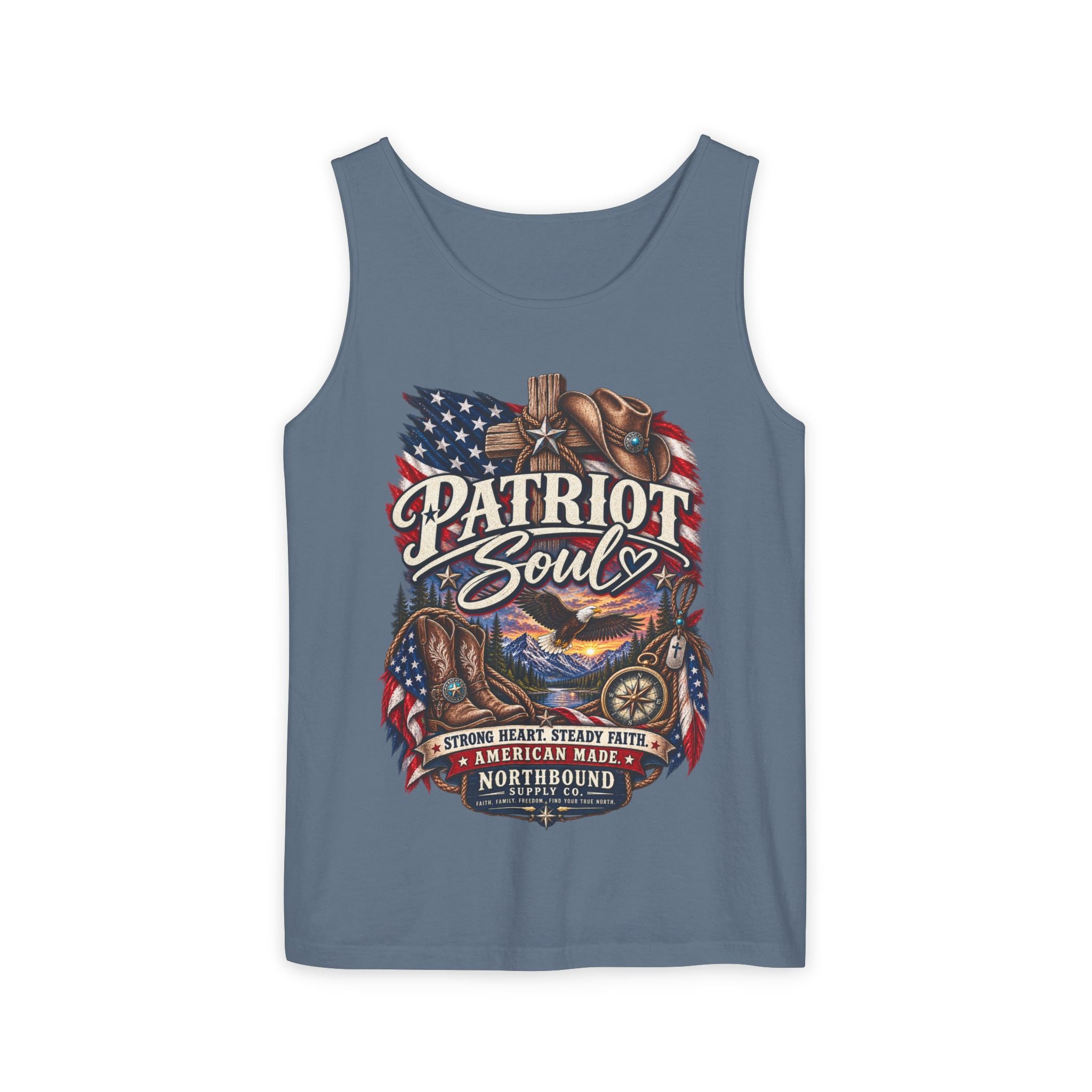 WG-009 Patriot Soul Tank Top —Northbound Supply Co. American Flag Eagle Motorcycle Vintage Graphic