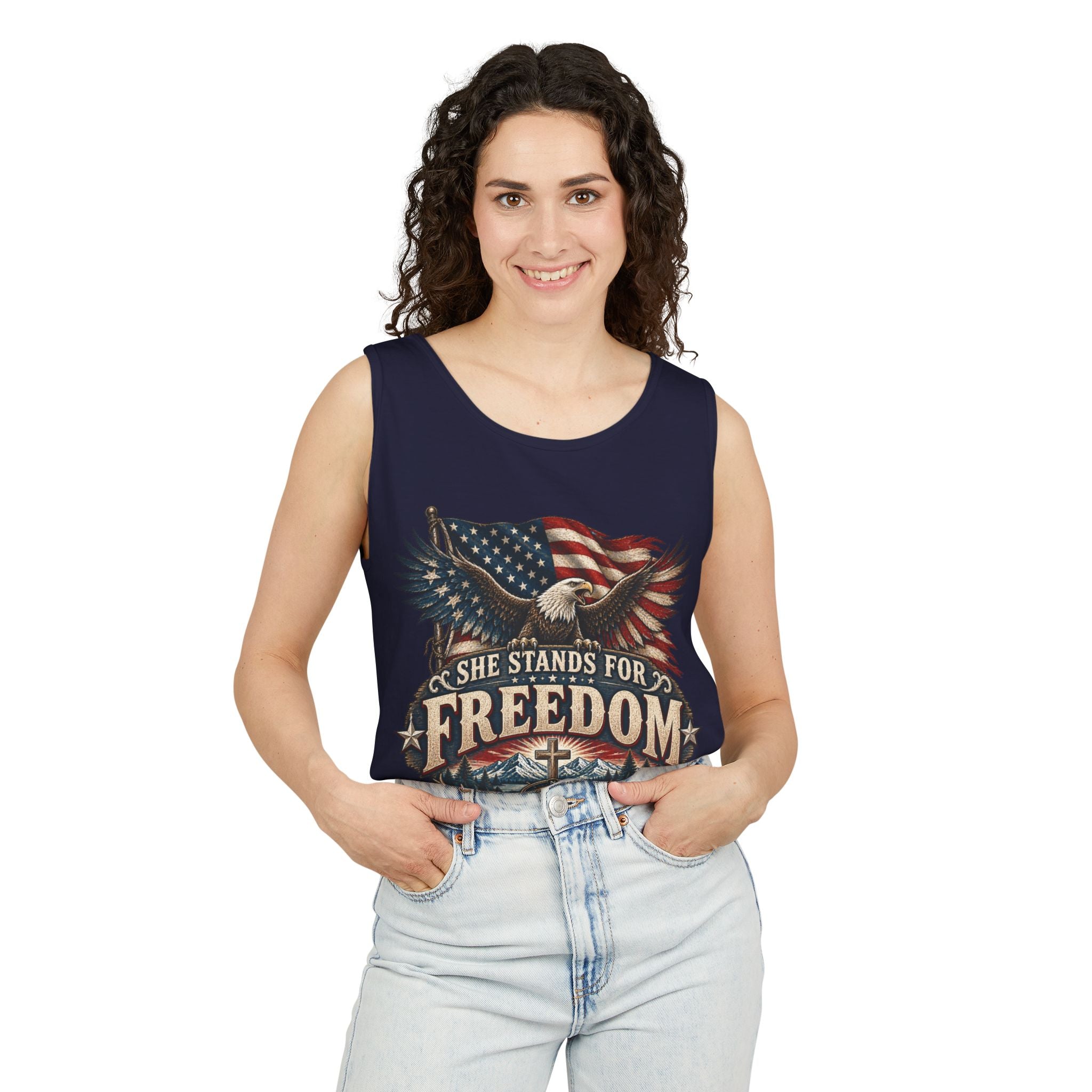 WG-005 Freedom Eagle Tank Top — Northbound Supply Co."She Stands for Freedom" Patriotic American Flag Tank