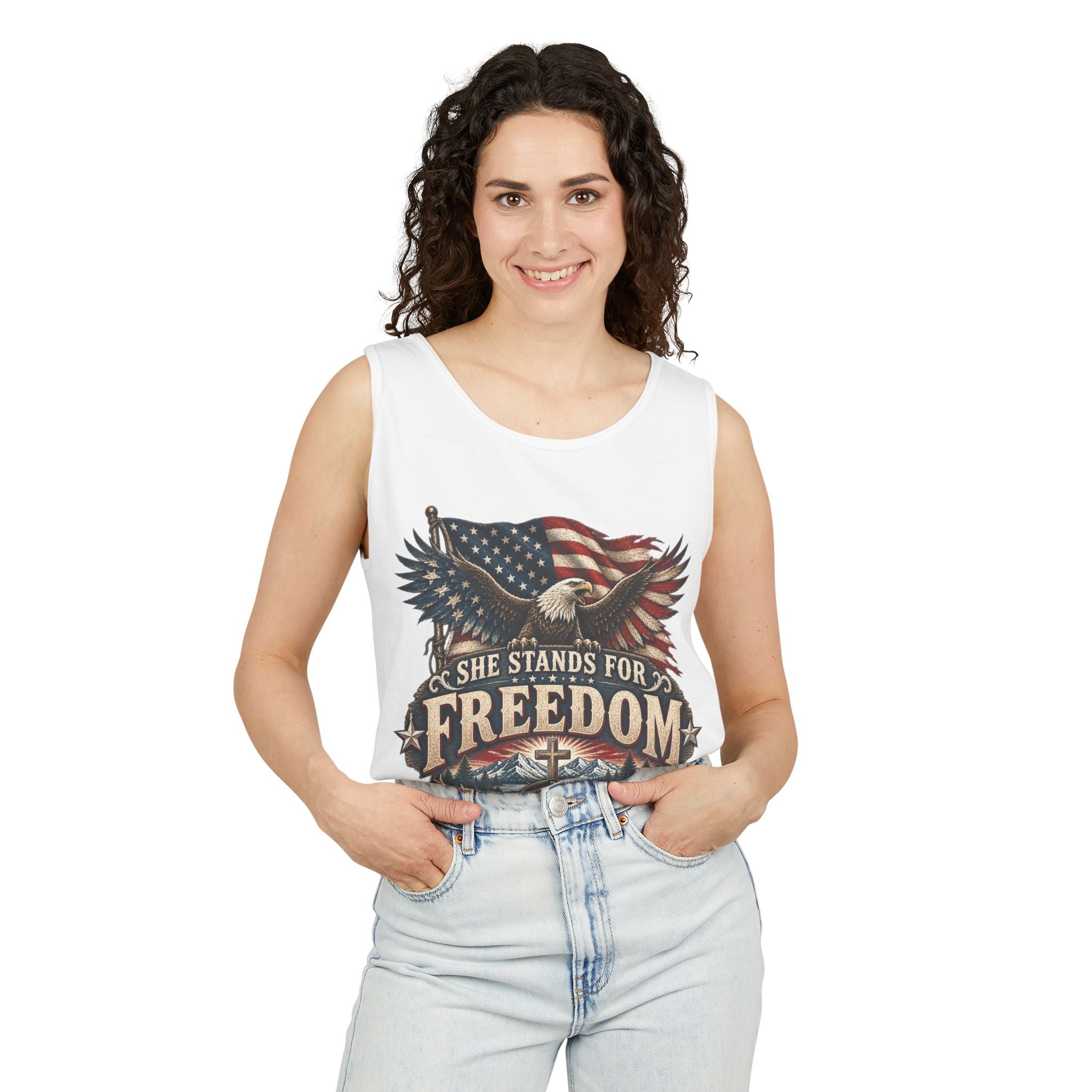WG-005 Freedom Eagle Tank Top — Northbound Supply Co."She Stands for Freedom" Patriotic American Flag Tank