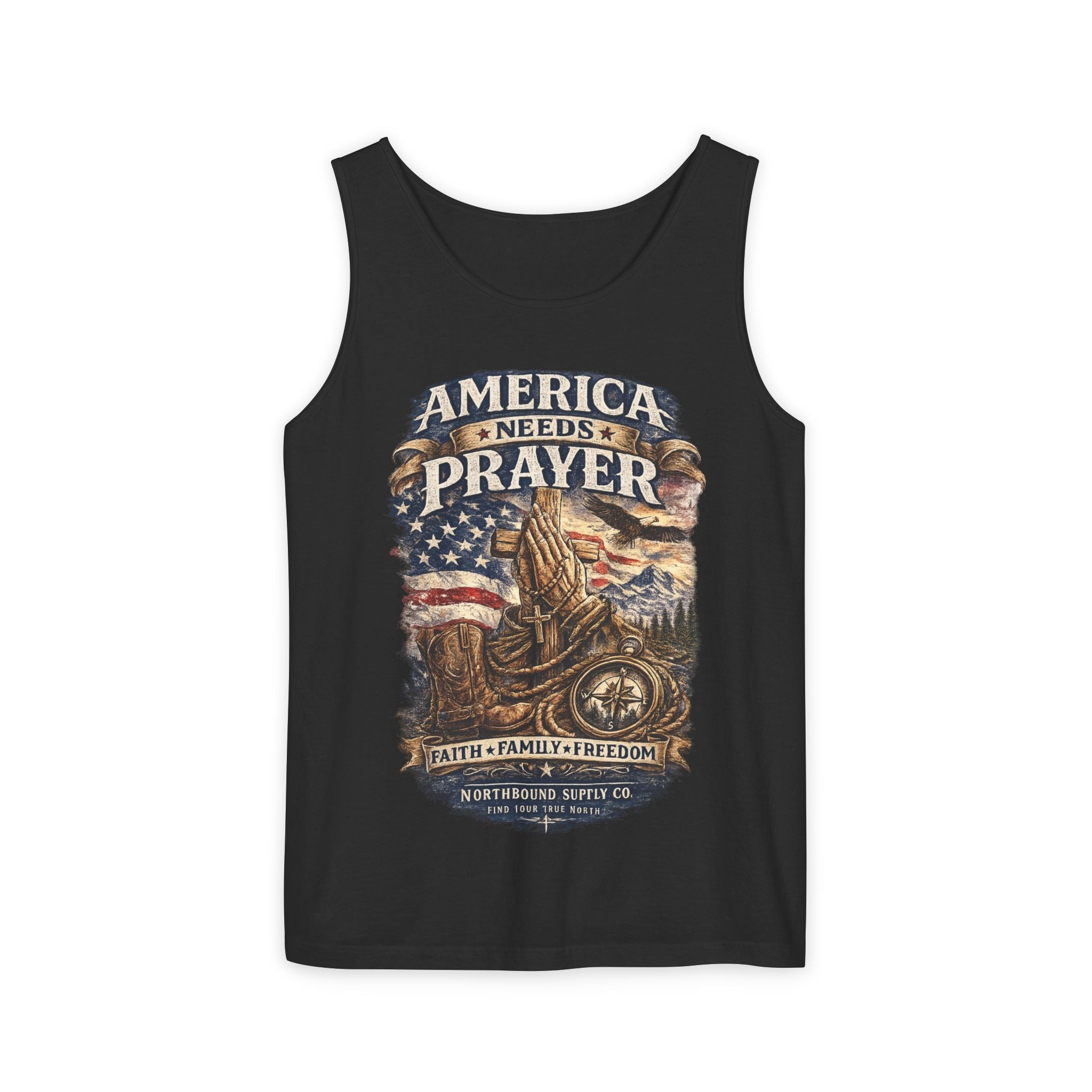 WG-010 America Needs Prayer Tank Top —Northbound Supply Co. Patriotic Faith & Freedom Sleeveless Tee