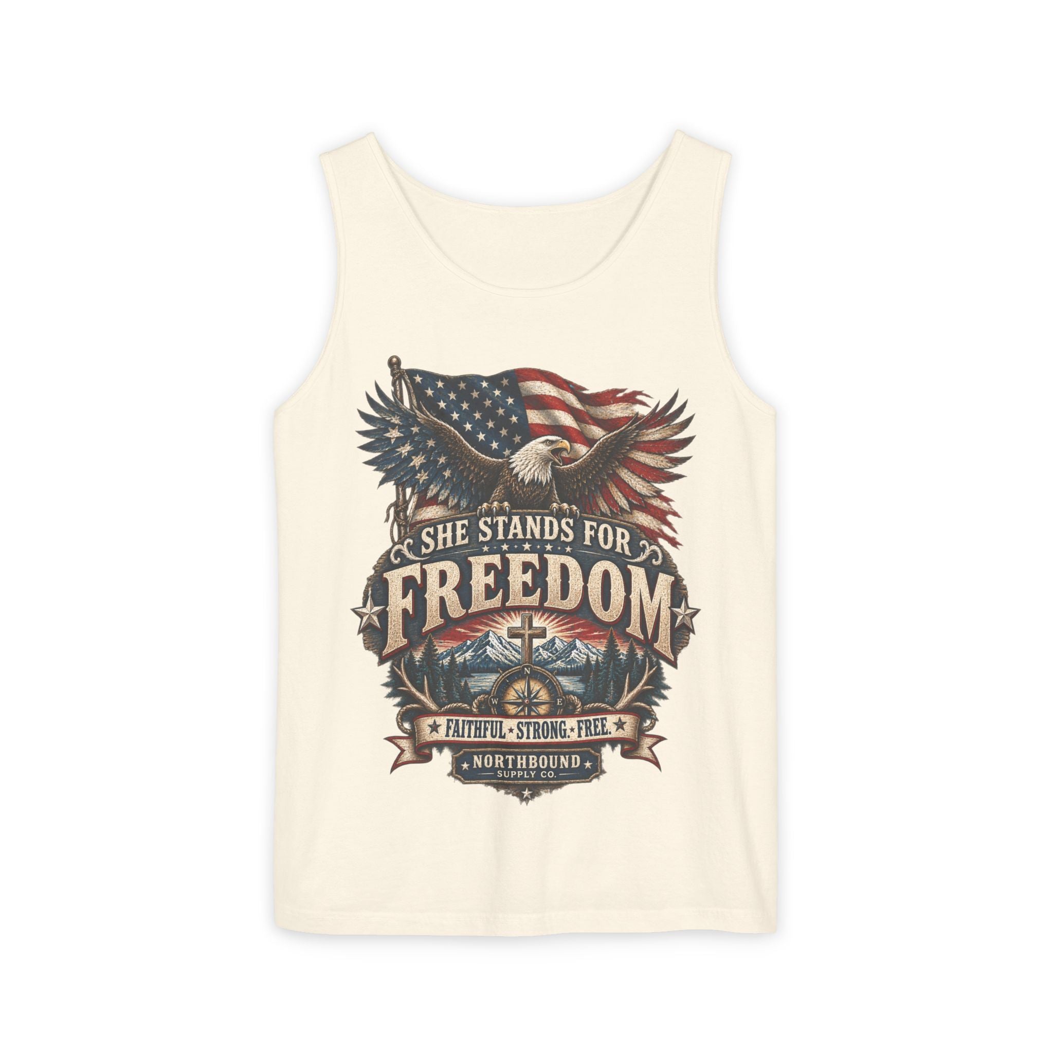 WG-005 Freedom Eagle Tank Top — Northbound Supply Co."She Stands for Freedom" Patriotic American Flag Tank
