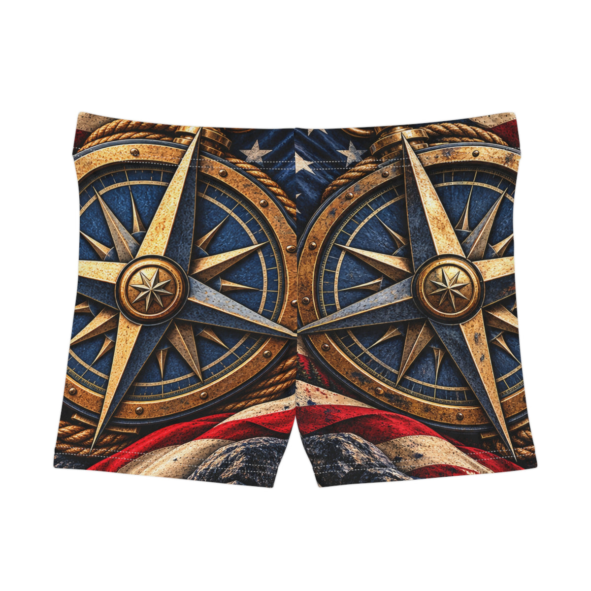 Patriotic Compass Mountain Women's Shorts —Northbound Supply American Flag Sunset AOP