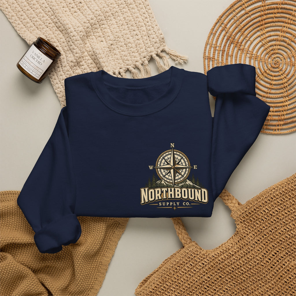 NS-005 Into The Wild Crewneck Sweatshirt — 'Northbound' Supply Co.  Adventure Compass Design