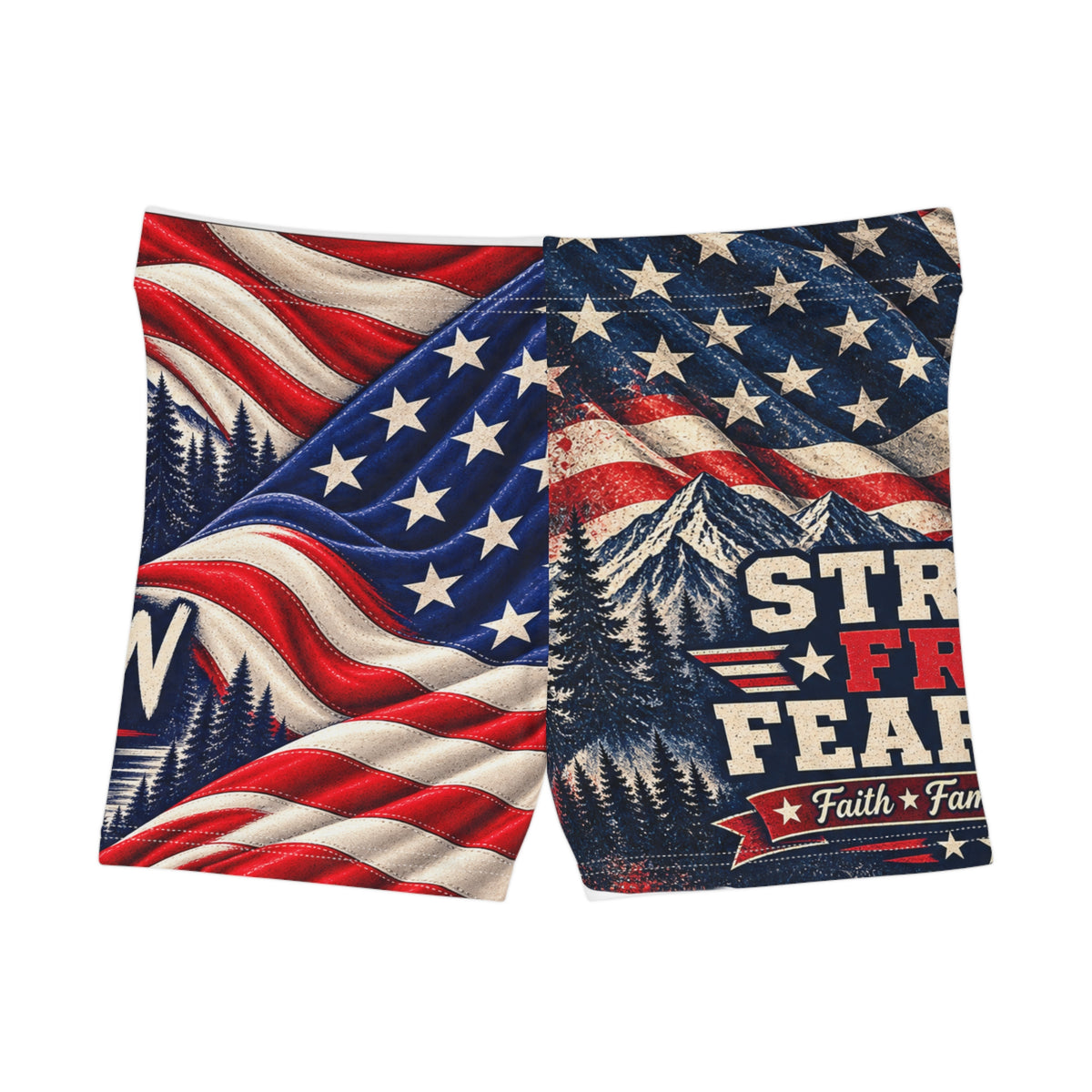 American Woman Patriotic Shorts — Northbound Supply"Strong Free Fearless" All-Over Print