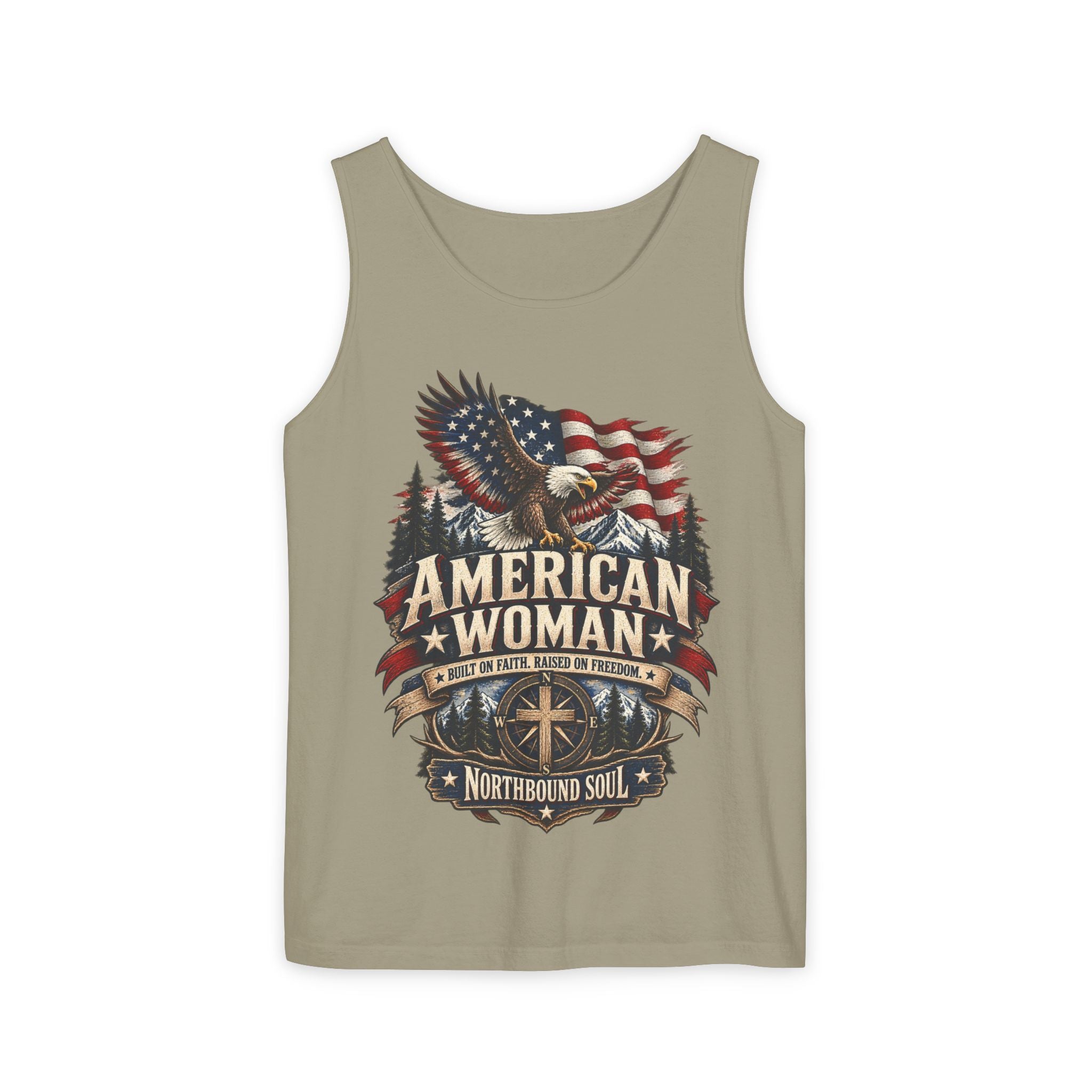 WG-006 American Woman Tank Top — Northbound Supply Co. Patriotic Eagle Flag Graphic