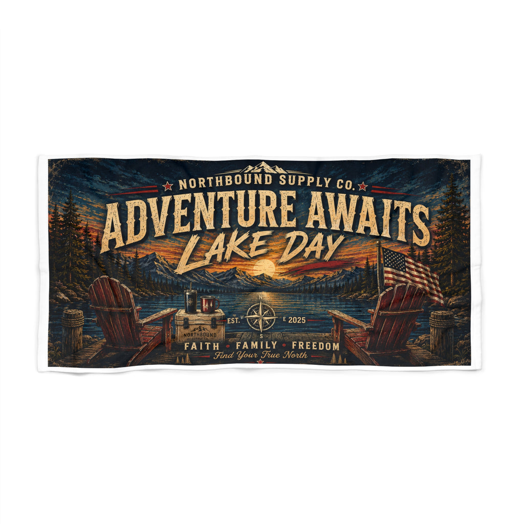 BT-002 Adventure Awaits Lake Day Beach Towel Northbound Supply Co.