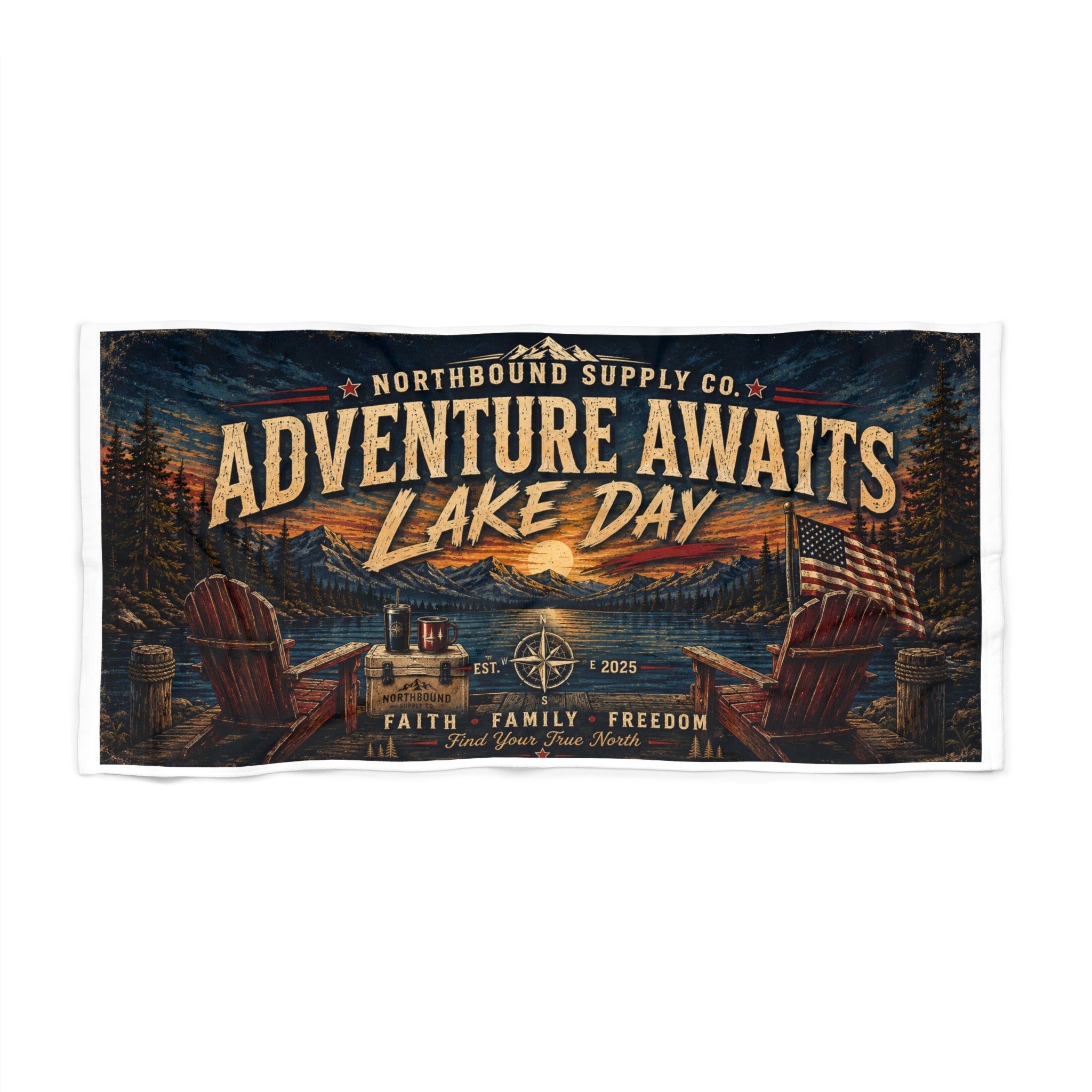 BT-002 Adventure Awaits Lake Day Beach Towel Northbound Supply Co.