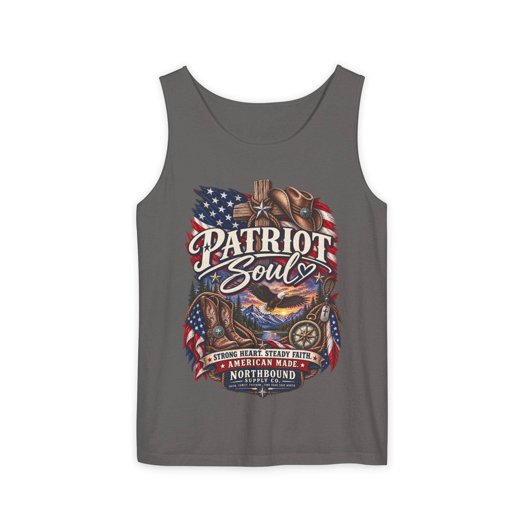 WG-009 Patriot Soul Tank Top —Northbound Supply Co. American Flag Eagle Motorcycle Vintage Graphic