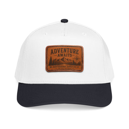 Adventure Awaits Brown Leather Patch Baseball Cap