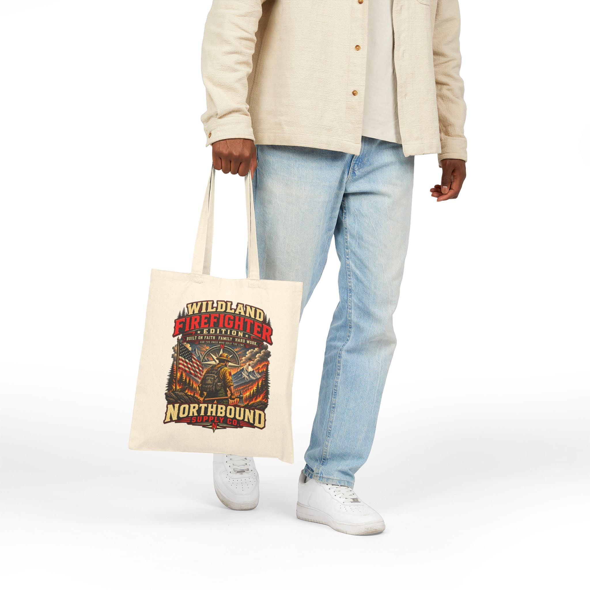 Wildland Firefighter Badge Cotton Tote — Forest Fire Rescue Canvas Bag