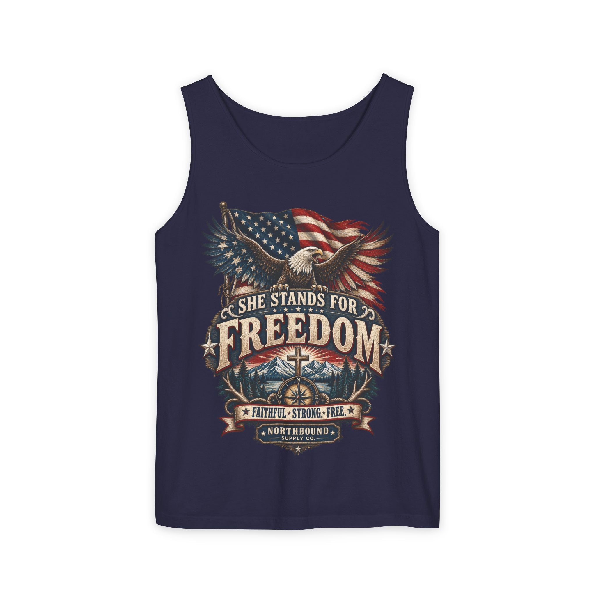 WG-005 Freedom Eagle Tank Top — Northbound Supply Co."She Stands for Freedom" Patriotic American Flag Tank