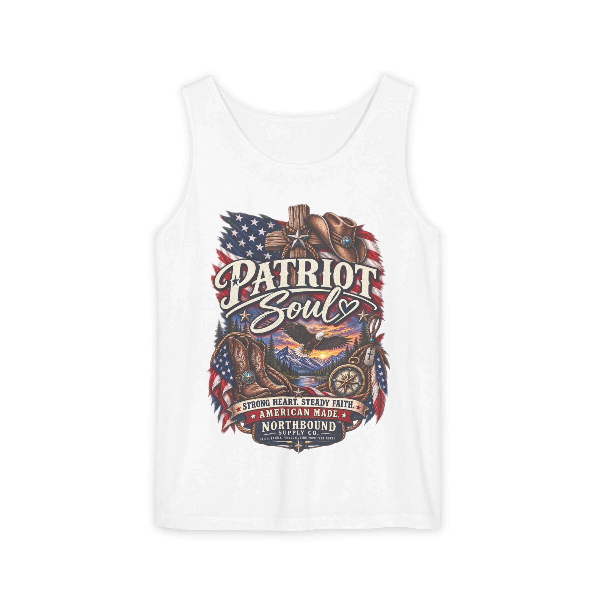 WG-009 Patriot Soul Tank Top —Northbound Supply Co. American Flag Eagle Motorcycle Vintage Graphic