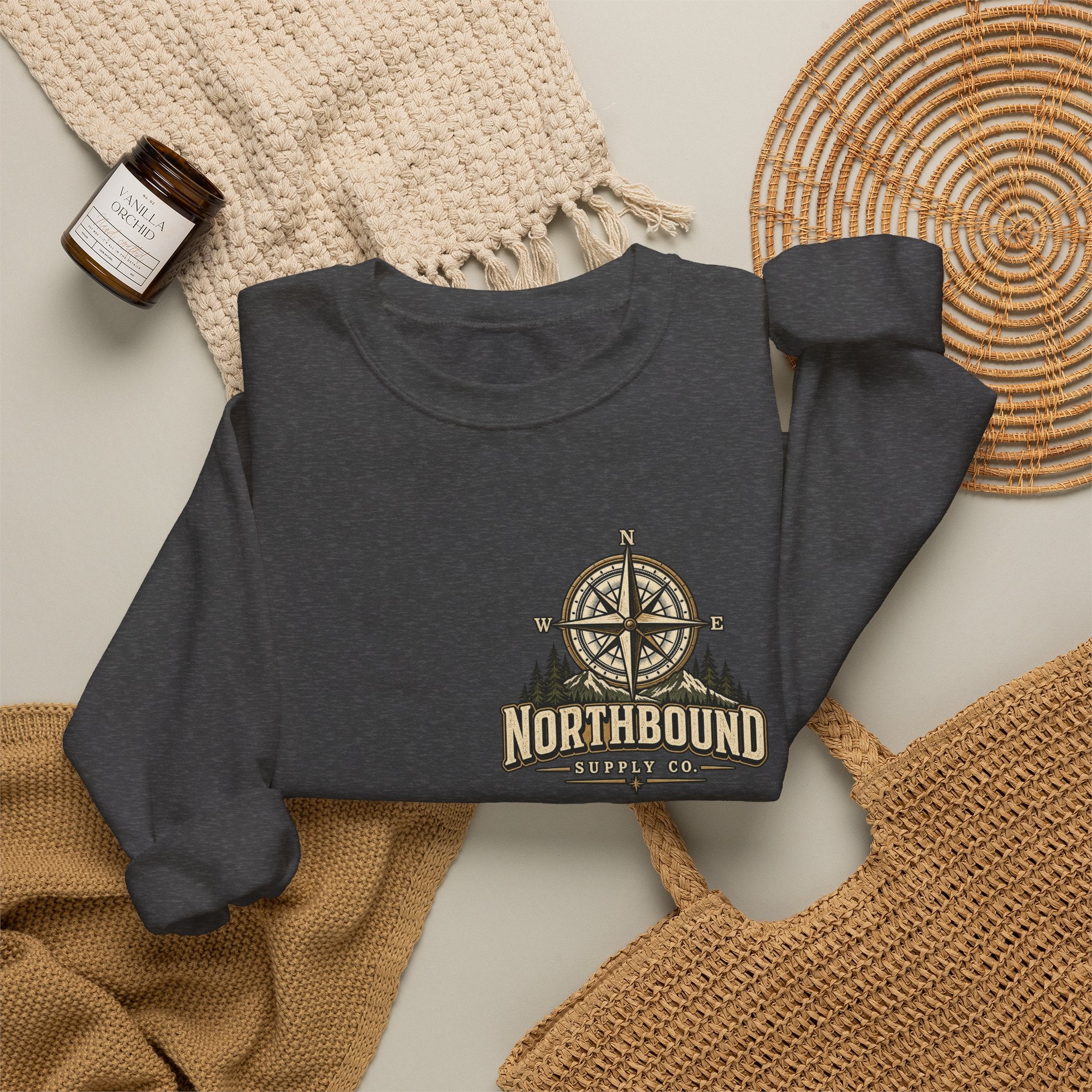 NS-003 Crewneck Sweatshirt - Northbound Supply Co. 'Built Different' Outdoor Adventure Graphic