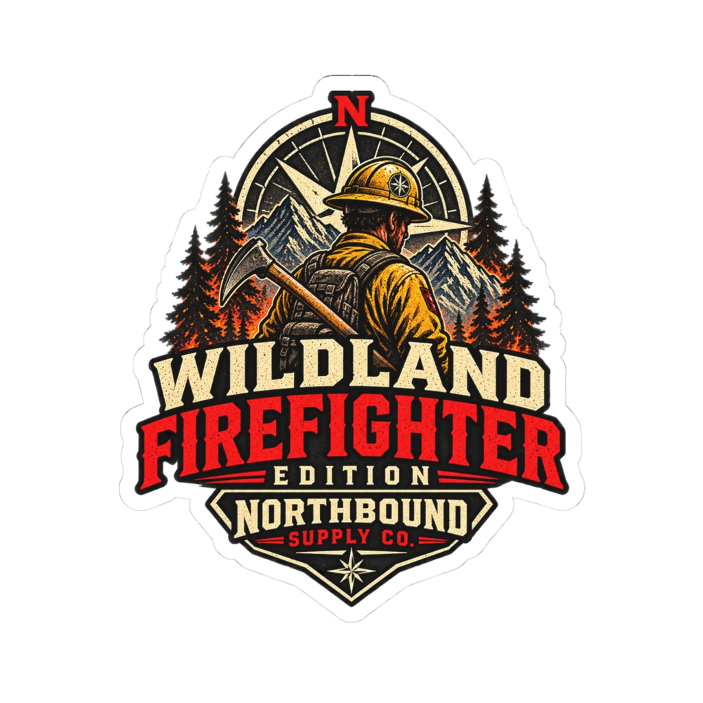 Wildland Firefighter Kiss-Cut Sticker — Retro Forest Firefighter Badge