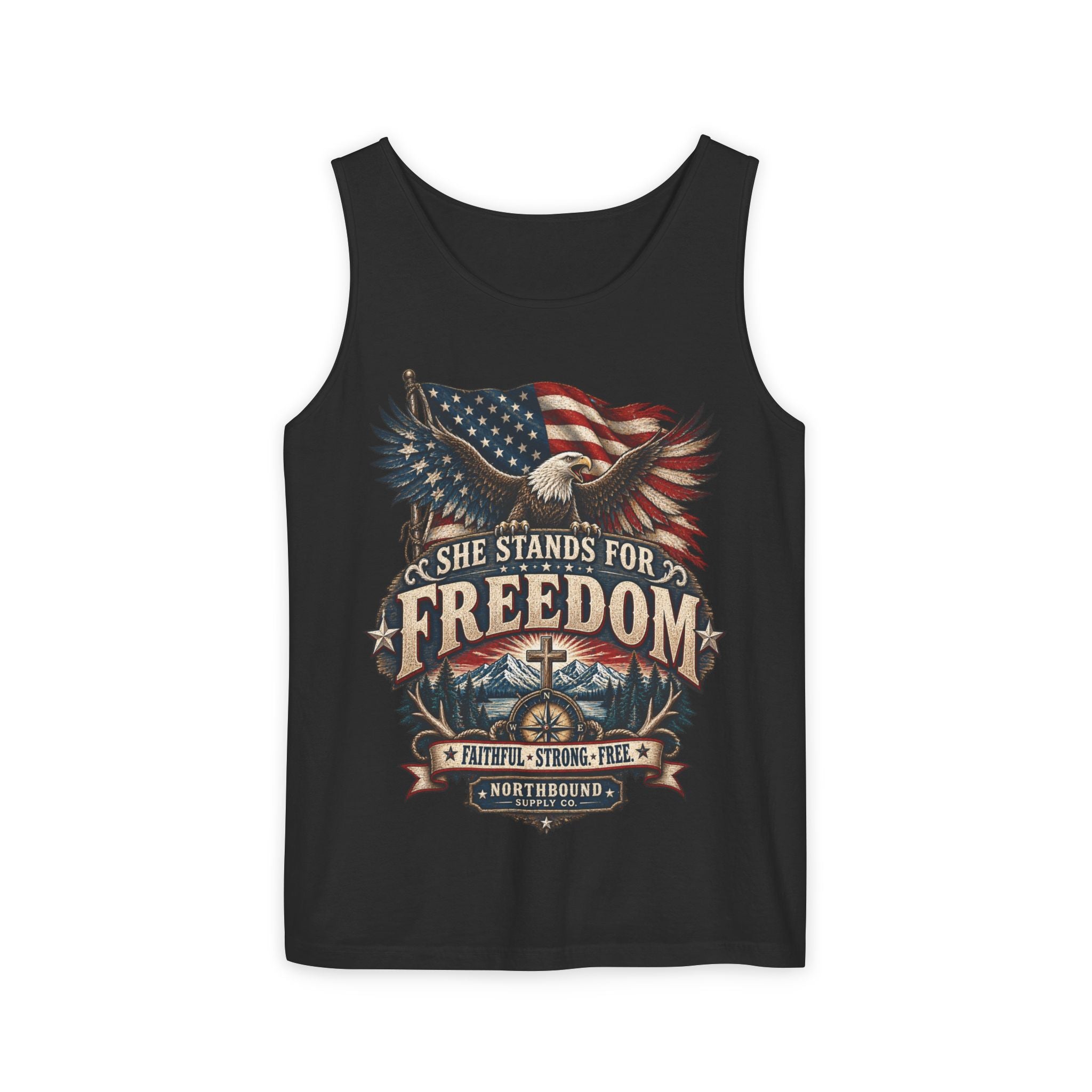 WG-005 Freedom Eagle Tank Top — Northbound Supply Co."She Stands for Freedom" Patriotic American Flag Tank