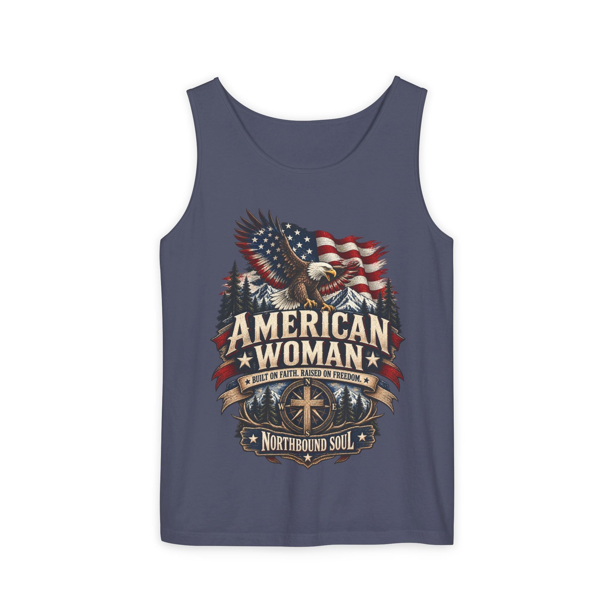 WG-006 American Woman Tank Top — Northbound Supply Co. Patriotic Eagle Flag Graphic