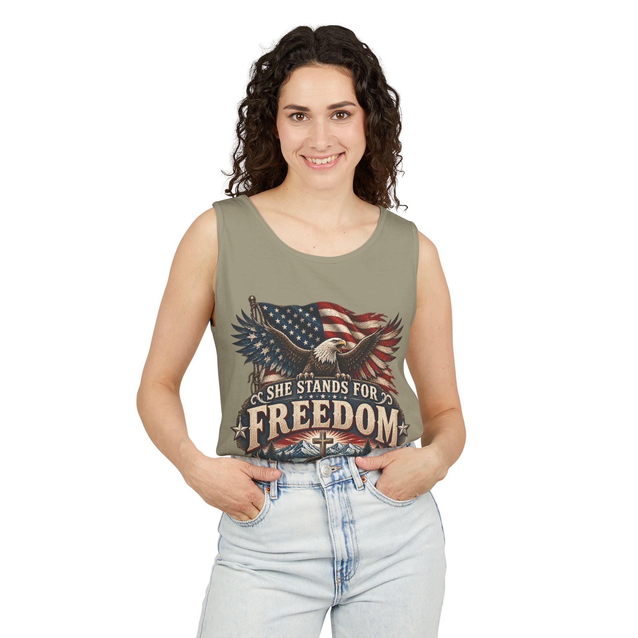 WG-005 Freedom Eagle Tank Top — Northbound Supply Co."She Stands for Freedom" Patriotic American Flag Tank