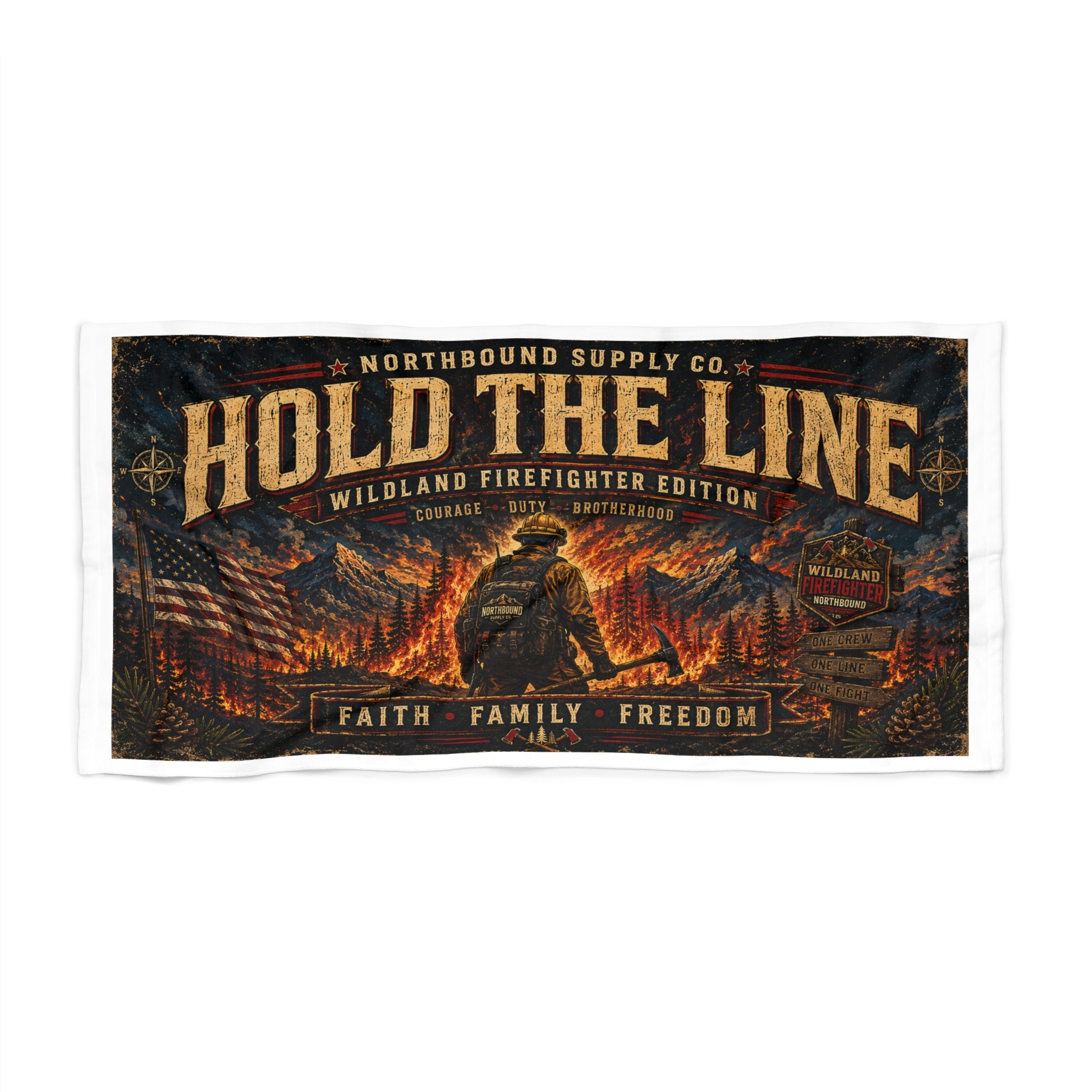 BT-006 Hold The Line Firefighter Beach Towel — Faith • Family • Freedom