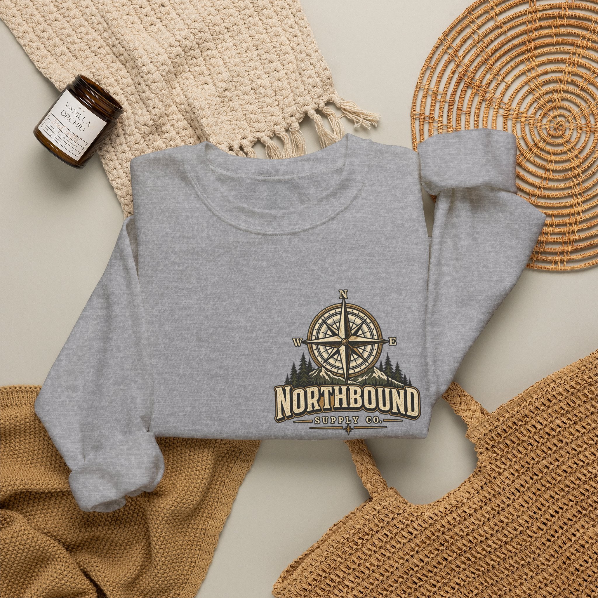 NS-003 Crewneck Sweatshirt - Northbound Supply Co. 'Built Different' Outdoor Adventure Graphic
