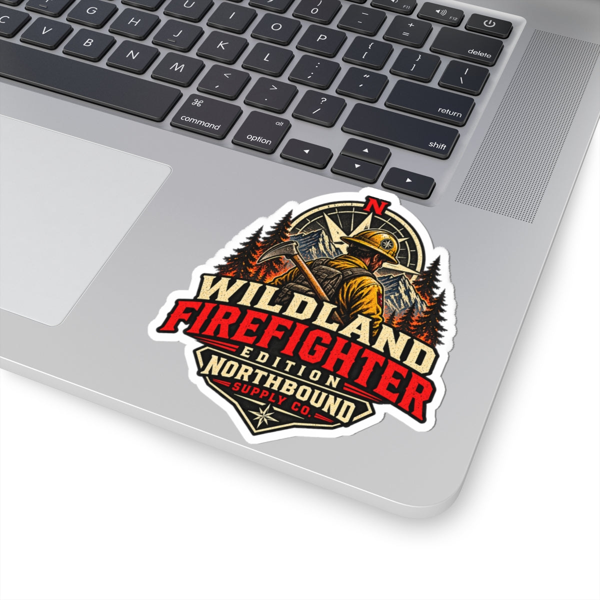 Wildland Firefighter Kiss-Cut Sticker — Retro Forest Firefighter Badge