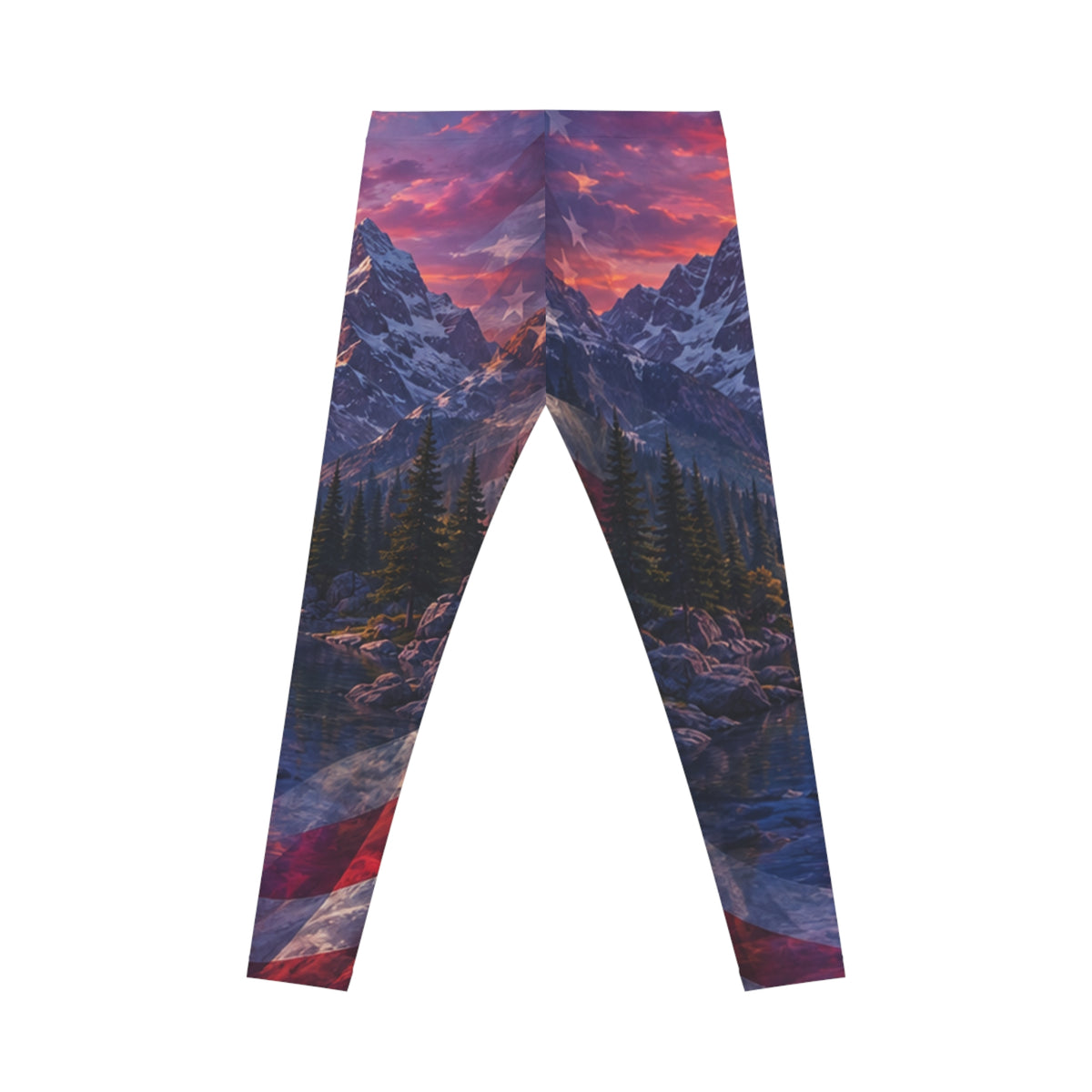 Patriotic Mountain Sunset Women's Leggings — Patriotic USA Stars & Stripes All-Over Print