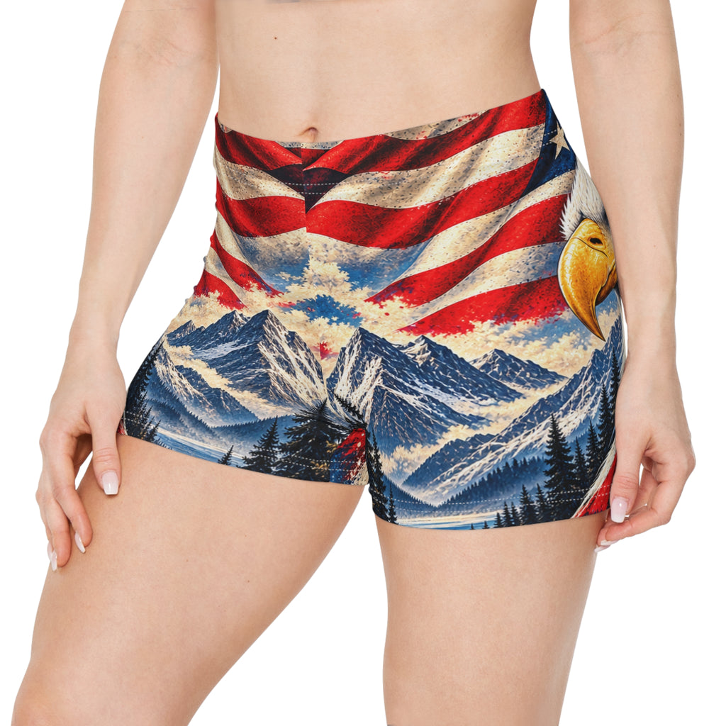 Patriotic Eagle Women's Shorts —Northbound Supply American Flag Mountains AOP