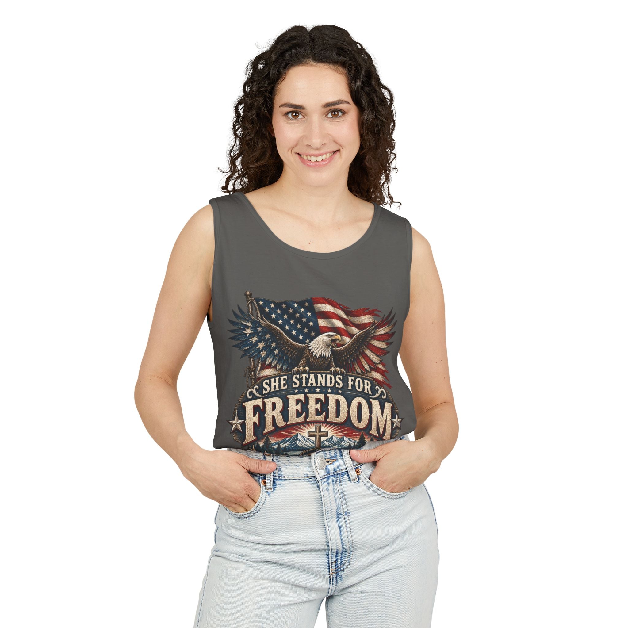 WG-005 Freedom Eagle Tank Top — Northbound Supply Co."She Stands for Freedom" Patriotic American Flag Tank
